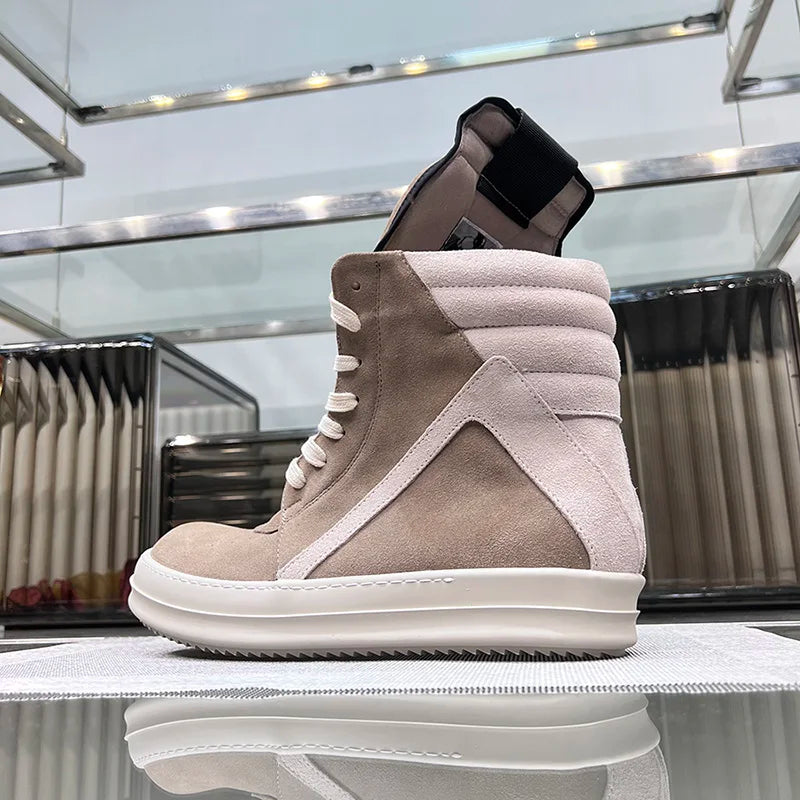 Ro Shoes Men Leather 2025 New Earthy Grey Cow Suede Lace Up Zipper Thick Sole Luxury Geo Women Street Hip-hop Casual Flat Boots - Sun Studio