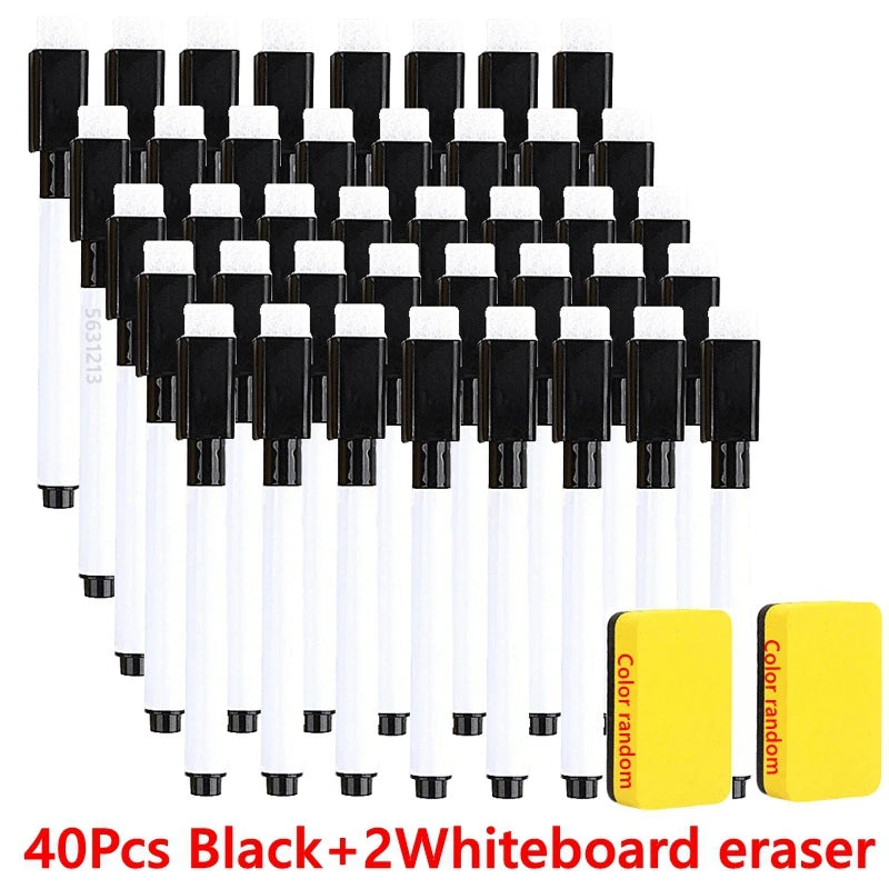 Lot de 100/5 Marqueurs effaçables à sec pour tableau blanc, Stylos lavables avec effaceur magnétique pour tableaux blancs de bureau et fournitures d'art