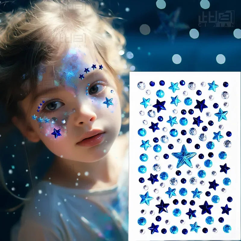 Star Face Makeup Diamond Patch Dazzling Star Festival Modernist Face Stickers Women Girls Colorful Rhinestone Tattoo Eyes Deco - Sun Studio