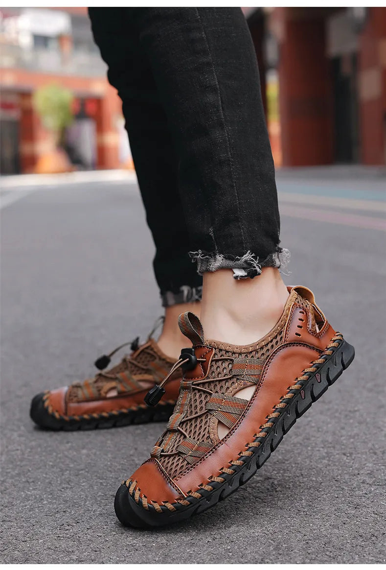 Hot Sale Summer Men's Sandals Outdoor Non-slip Men's Beach Sandals Handmade Genuine Leather Men's Shoes Fashion Men Sneakers - Sun Studio