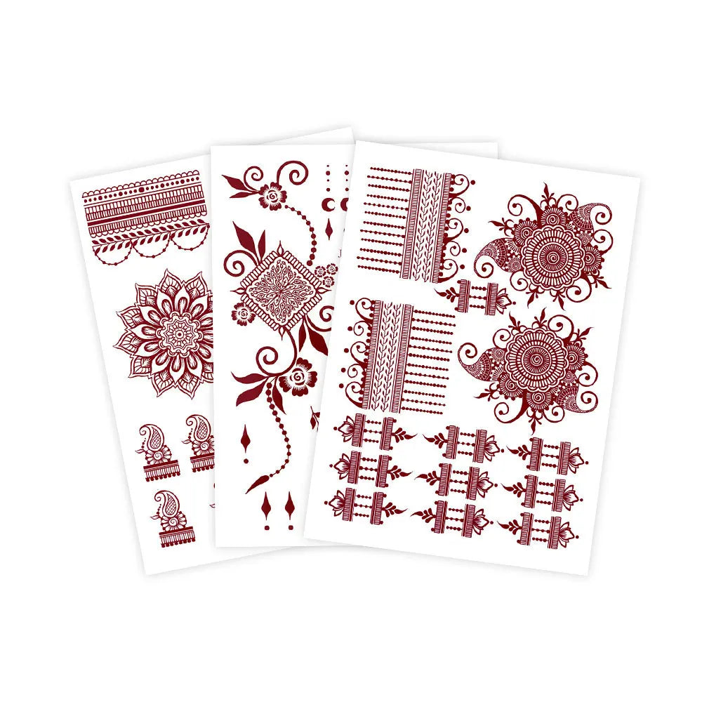 Waterproof Flower Hand Tattoo for Women Maroon Henna Tattoo Stickers for Hand Fingers Body Art Disposable Fake Tattoo Festival - Sun Studio