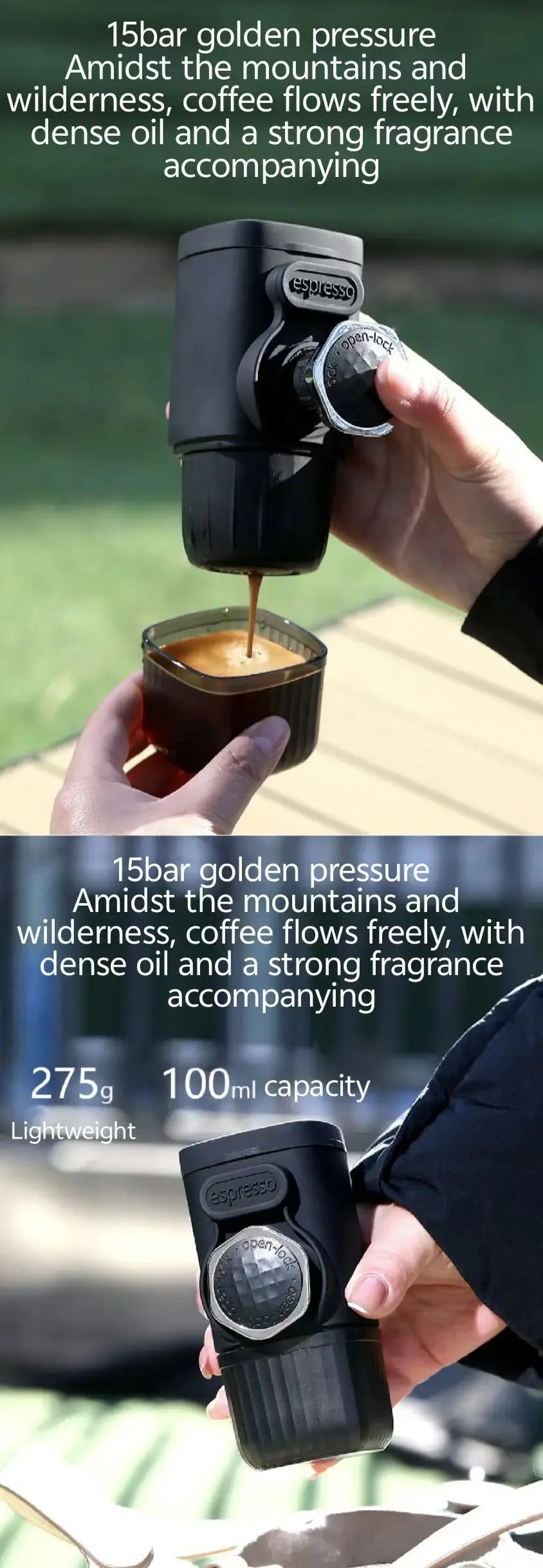 Portable hand pressed coffee machine, Italian capsule coffee powder, household travel, outdoor small espresso machine - Sun Studio