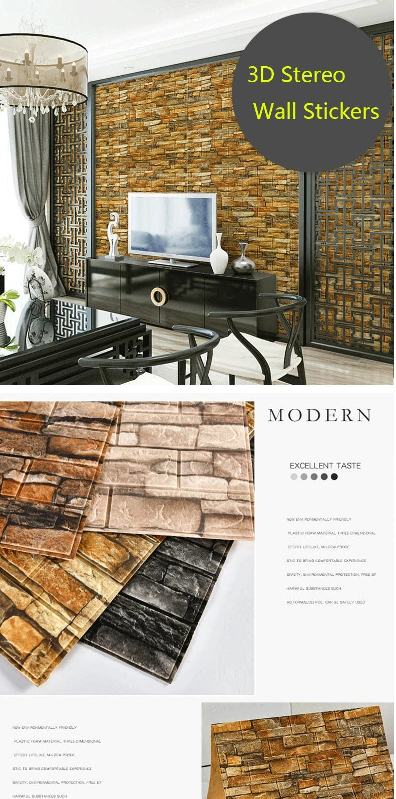 3D Self-Adhesive Wallpaper 70cm*1/5/10m Continuous Waterproof Brick Wall Stickers Living Room Bedroom Children's Room Home Decor - Sun Studio