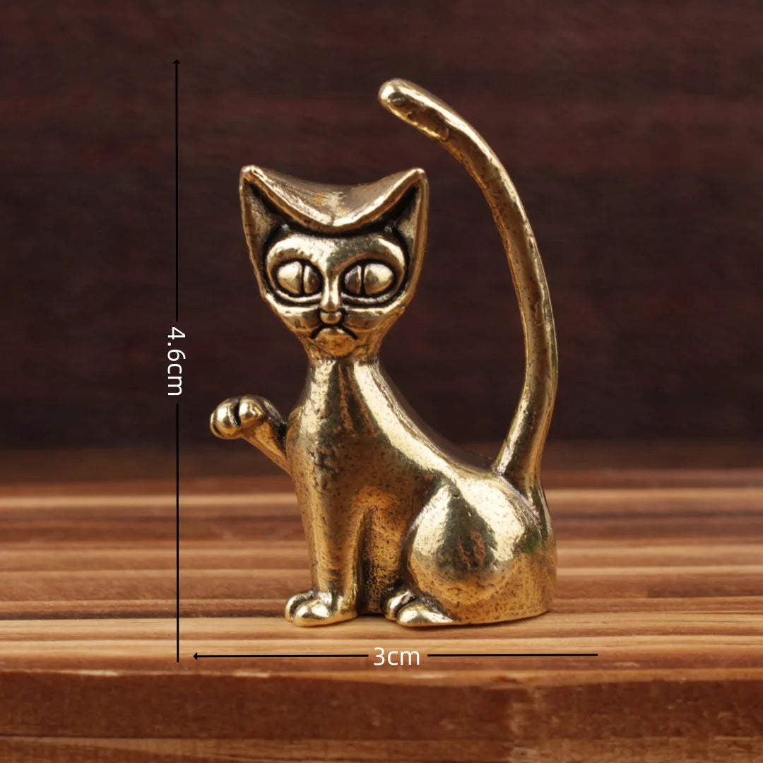 Brass cat Statue Cute 2pcs Miniature Figurines Desk Ornament Decorations Accessories Copper Animal Sculpture Home Decor Crafts - Sun Studio