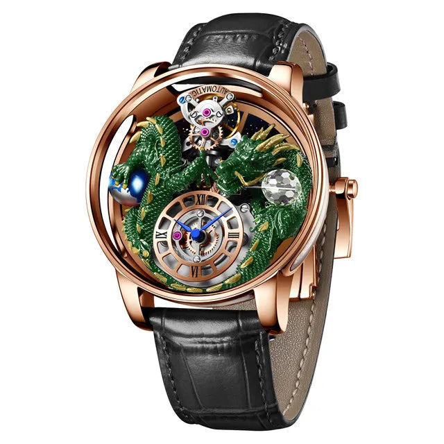 PINDU Design New 3D Dragon Earth Theme Quartz Watches Men Celestial Series Curved Mirror Transparent Design Watch Wristwatches - Sun Studio