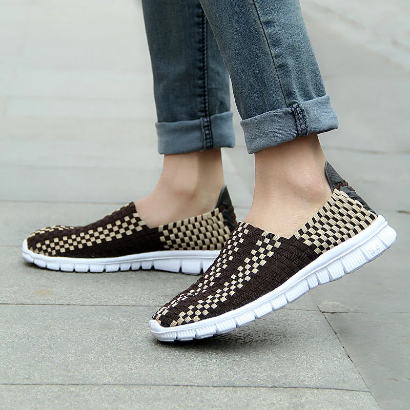 STRONGSHEN Men Shoes Summer Breathable Women Handmade Woven Shoes Couple Casual Flats Shallow Loafers Unisex Zapatos De Mujer