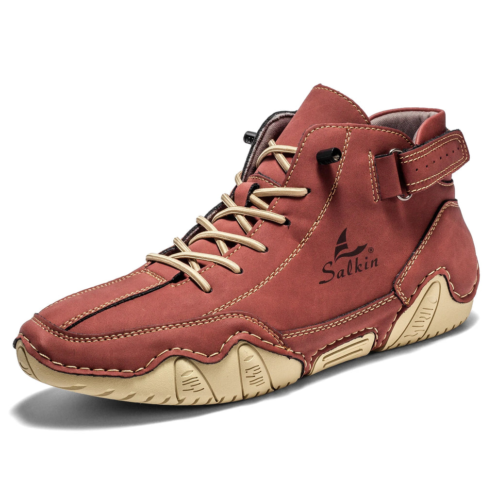 New 2025 Handmade Leather Casual Men Shoes Design Sneakers Man Breathable Leather Shoes Men Ankle Boots Outdoor