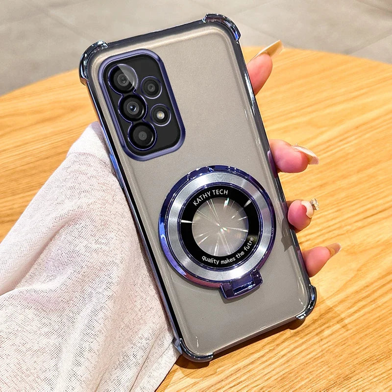 Plating Magnetic Holder Phone Case for Samsung Galaxy A05 A05S A13 A14 A15 A16 A26 A25 A33 A34 A35 A36 A56 A54 A55 Clear Cover - Sun Studio
