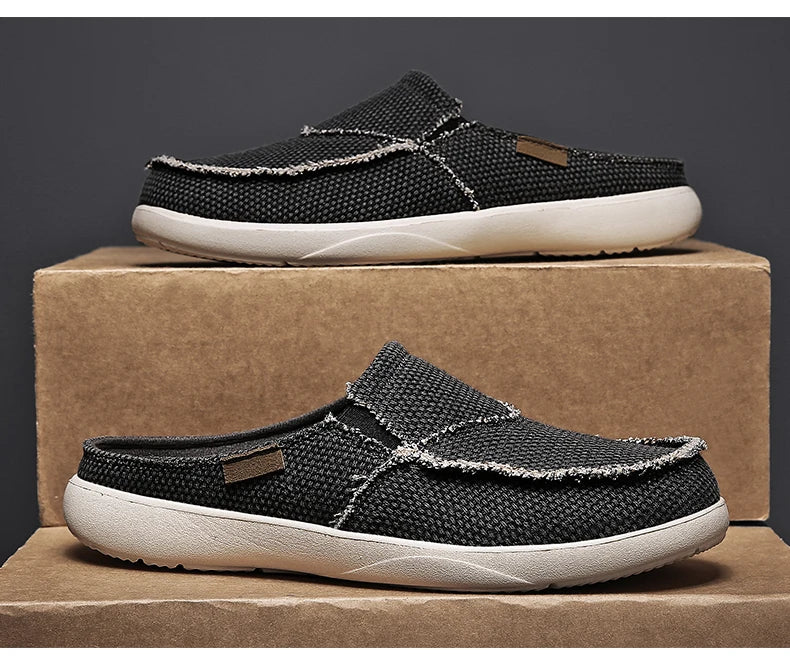 Casual Slip on Mens Shoes Outdoor Walking Comfortable Canvas Slippers Korean Trend Baotou Half Drag Slides Zapatillas Hombre - Sun Studio