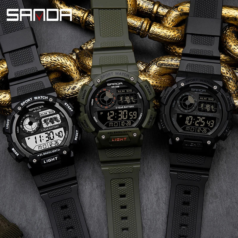 SANDA Top Brand Classical Style Men Digital Watch Military Sports Watches Fashion Waterproof Electronic Wristwatch Shockproof - Sun Studio