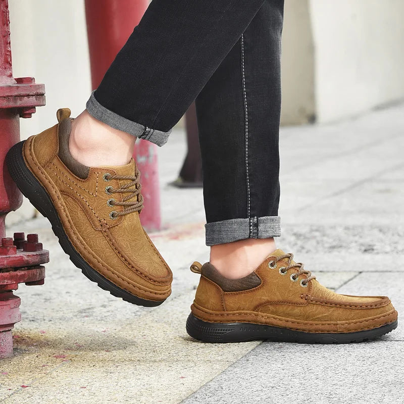 Genuine Leather Mens Loafers Anti-slip Rubber Man Casual Shoes Vintage Style Walk Shoes Slip-On Hiking Footwear Luxury Moccasins - Sun Studio