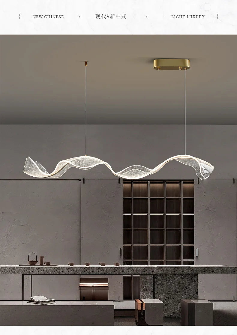 Nordic Designer Wave LED Pendant Lights Acrylic Dimmable for Table Dining Living Room Kitchen Chandelier Home Decor Lamp Fixture - Sun Studio