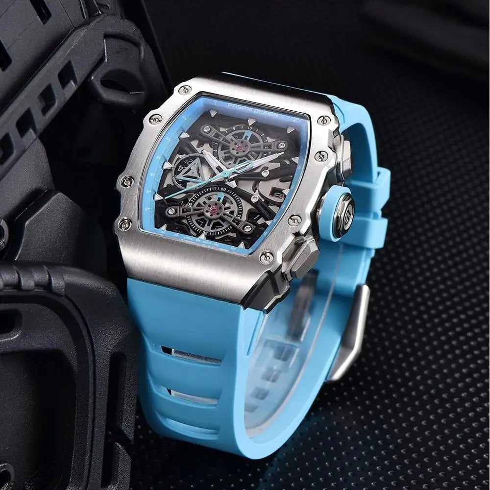 PAGANI DESING Men's Quartz Watches Skeleton Dial 100M Waterproof Sport Rectangle Sapphire glass Watch for Men - Sun Studio