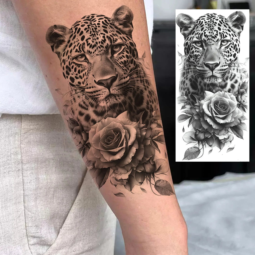 1 Sheet Beautiful Turtle With Flowers Temporary Tattoos Elephant Lion Tatoos Waterproof Realistic Animals Fake Tattoos Stickers