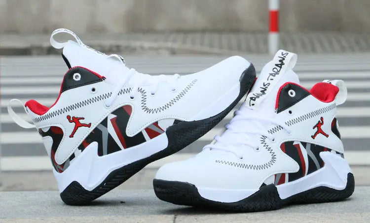 Brand Professional Men's White Red Blue Basketball Shoes Basketball Sneakers Anti-skid High-top Couple Man Basketball Boots - Sun Studio