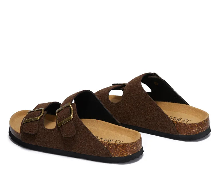 Summer Faux Suede Leather Cork Slippers Flip-flops Women Men Unisex Retro Wear Muller Slippers Fashion Casual Beach Sandals