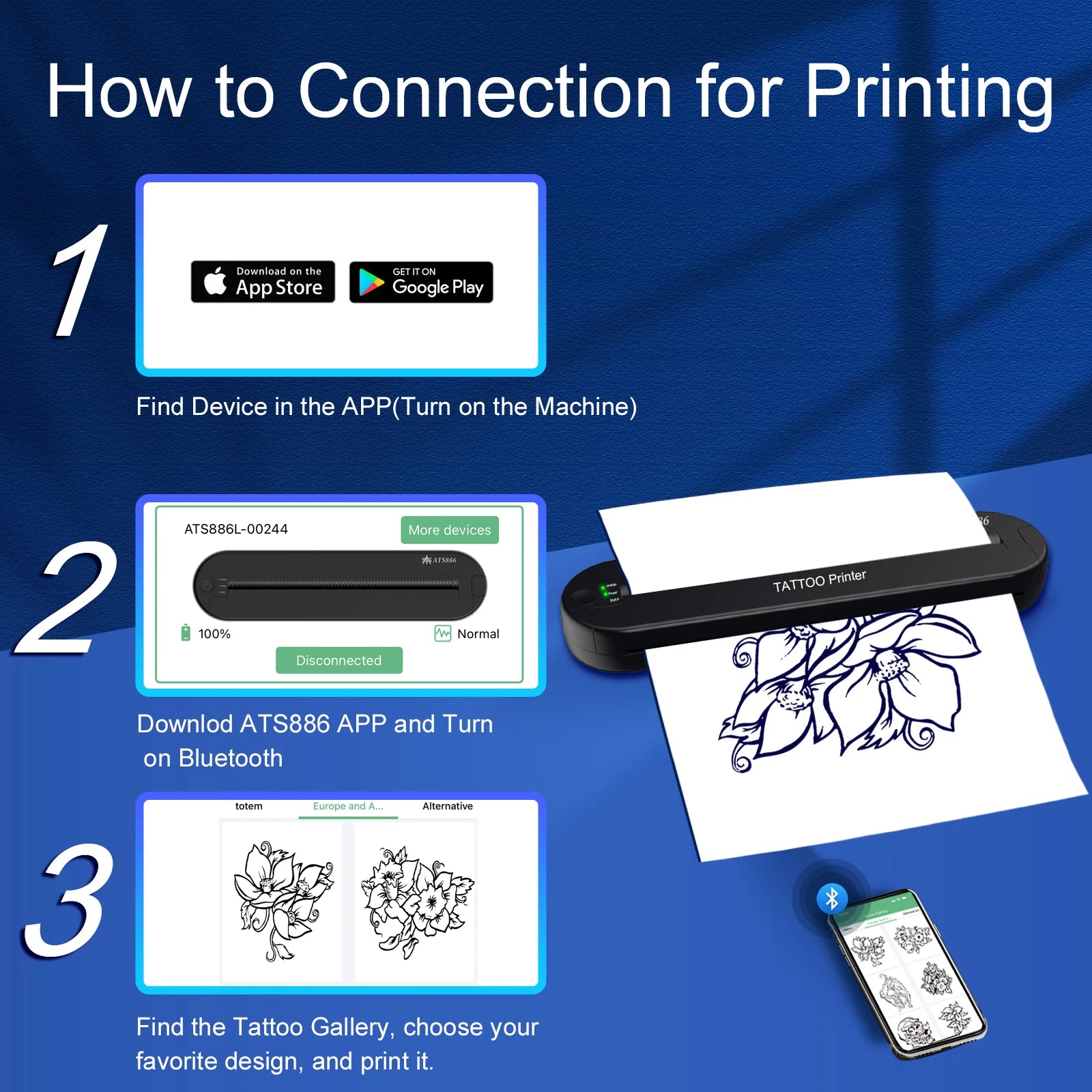 Tattoo ats886 Thermocopier A4 Wireless Tattoo Transfer Bluetooth Mobile&pc Printer Thermal Printer Tattoo for Machine Printing - Sun Studio