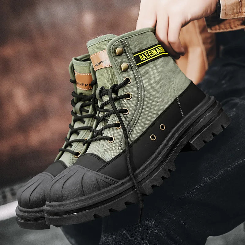 Boots men's high top 2025 summer anti slip and wear-resistant thick soled trendy boots men's workwear versatile - Sun Studio