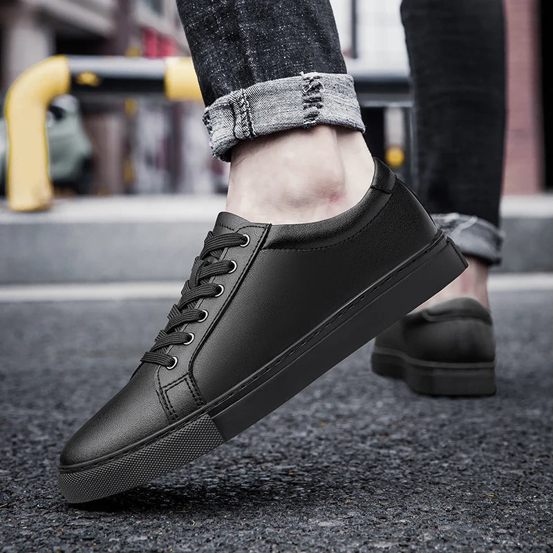 New Sneakers Men Shoes Genuine Leather Mens Casual Shoes Flat Male Footwear Fashion Black White Shoes Tenis Masculino Skateboard - Sun Studio