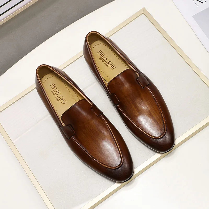 YETTIES Designer Fashion Mens Loafers Leather Handmade Black Brown Casual Business Dress Shoes Party Wedding Men's Footwear - Sun Studio