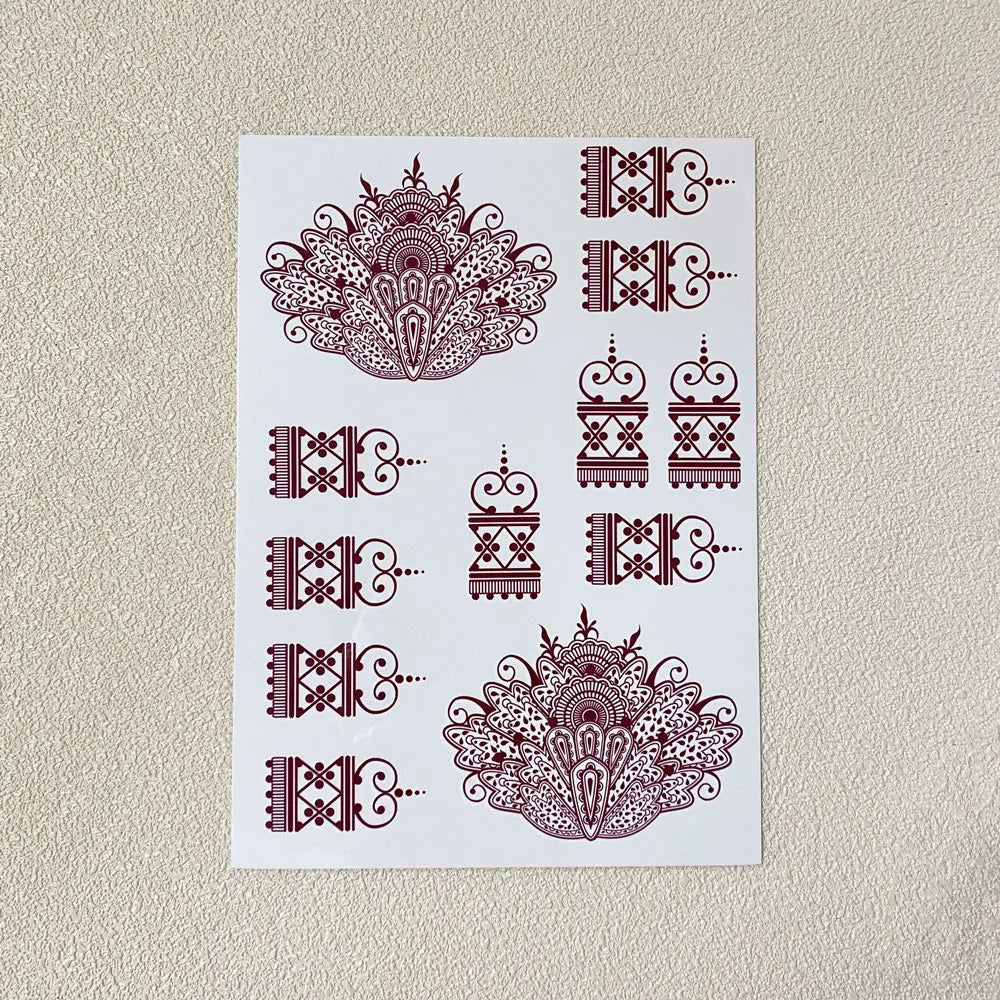 Waterproof Flower Hand Tattoo for Women Maroon Henna Tattoo Stickers for Hand Fingers Body Art Disposable Fake Tattoo Festival - Sun Studio