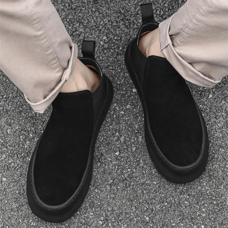Fashion Brand Men Genuine Leather Mid Top Boots with British Style Autumn Winter Men Anti Slip and Wear-resistant Chelsea Boots