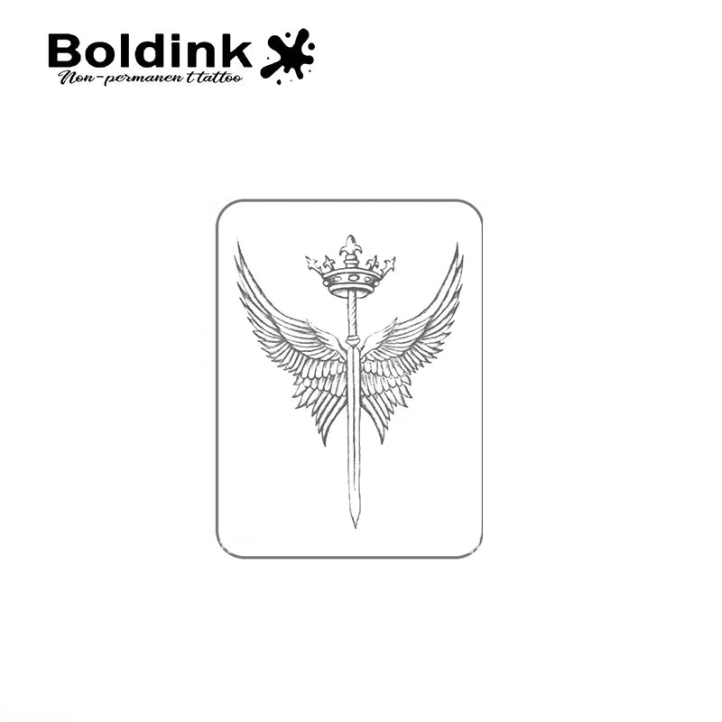 Boldink Crowned Sword with Wings Temporary Tattoo,Lasts To 15 Days New Technology Magic Waterproof Semi Permanent Sticker. - Sun Studio