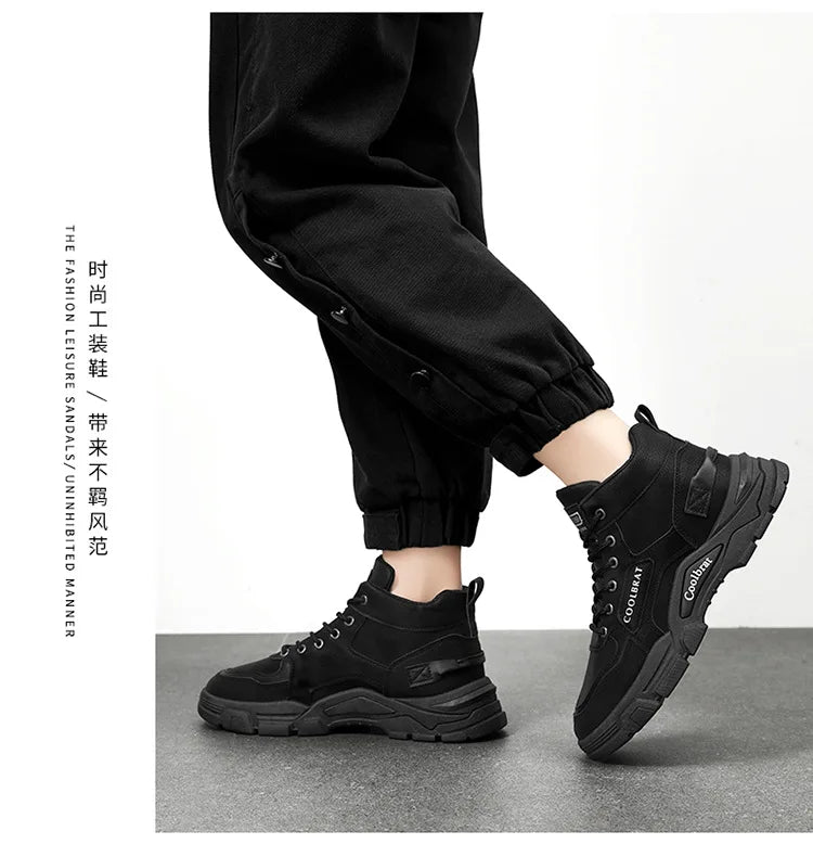 2026 new Men's High Top Boots Trendy Black Motorcycle Boots Outdoor Warm Platform Boots Men Lace-up Leather Boot Bota Masculina - Sun Studio