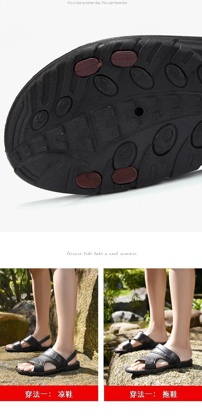 Fashion Casual Men's Sandals Summer Slip On Sandals Men Classic Beach Shoes For Men Outdoor Leather Sandals Male Slippers - Sun Studio