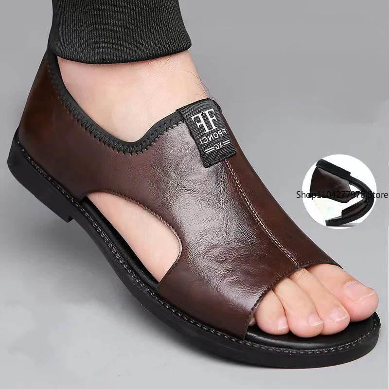 Sandals for Men Brand Casual Shoes Outdoor 2025 New Men's Slippers Comfortable Beach Shoes High Quality Leather Men Flat Sandals - Sun Studio