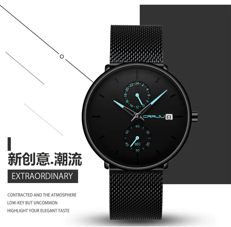 Men Watches Luxury Brand Date Calendar Watches Men Stainless Steel Mesh Watch For Mens Casual Quartz Watch Relogio Masculino Hot - Sun Studio