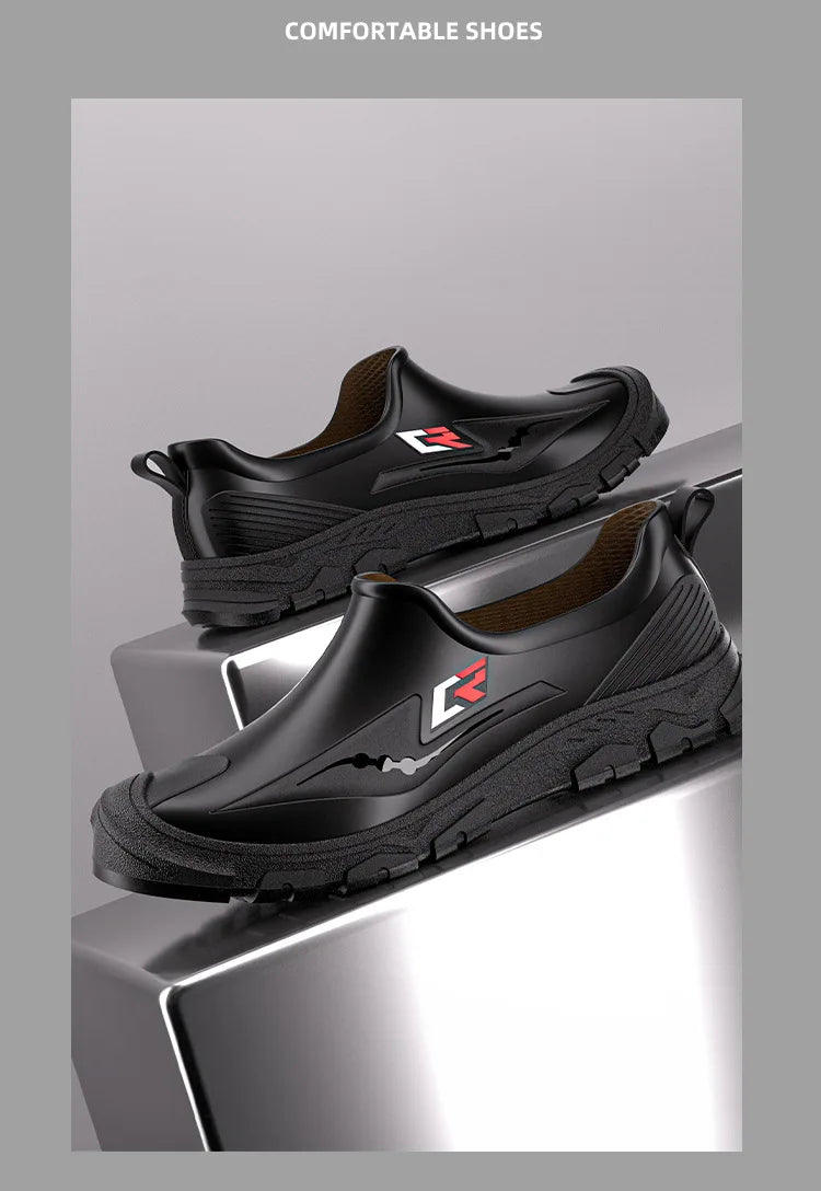 New Short-tube Rain Boots for Men Non-slip and Wear-resistant Fishing Water Shoes Plus Velvet Rubber Shoes Waterproof Rain Boots - Sun Studio