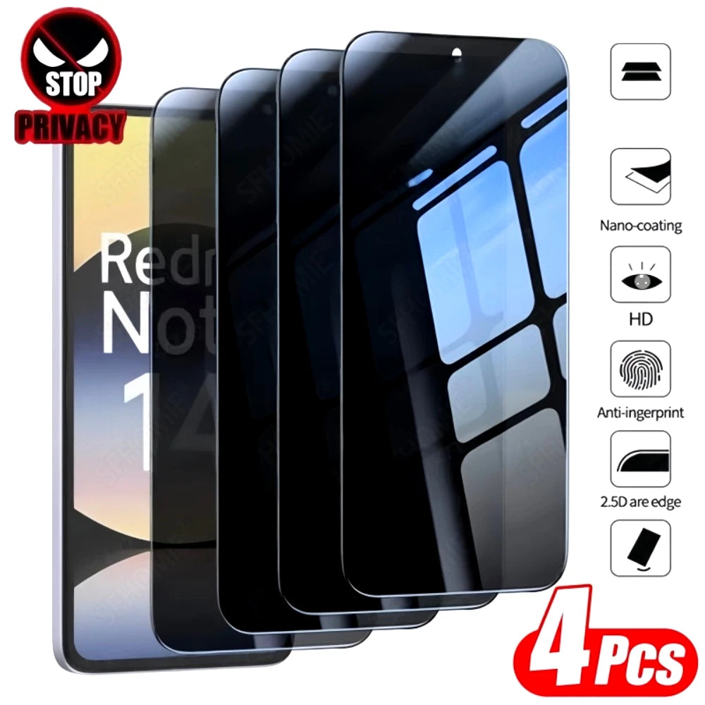 4Pcs Privacy Full Screen Protector for Redmi Note 14 5G 13 12 11 Pro 14S 12S 11S Tempered Glass for Redmi 15C 15 14C 13C 12C 10A - Sun Studio