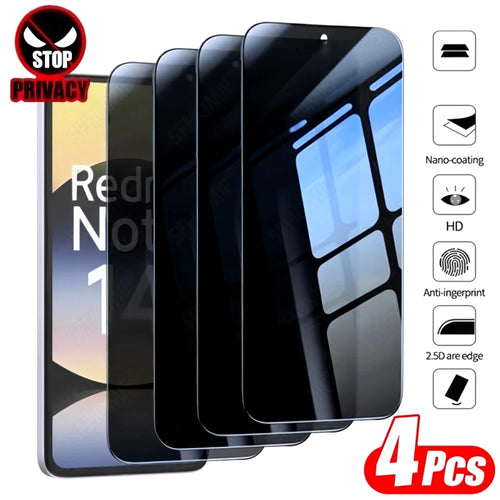 4Pcs Privacy Full Screen Protector for Redmi Note 14 5G 13 12 11 Pro 14S 12S 11S Tempered Glass for Redmi 15C 15 14C 13C 12C 10A - Sun Studio