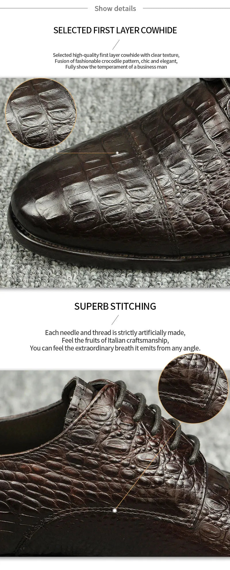 Luxury Crocodile Pattern Genuine Leather Shoes Handmade Men's Vintage Casual Leather Shoes Custom Pointed Toe Oxford Dress Shoe - Sun Studio