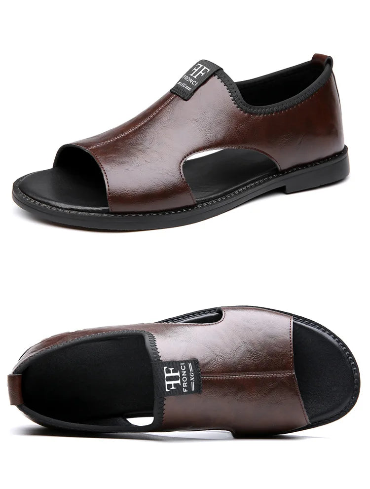 Sandals for Men Brand Casual Shoes Outdoor 2025 New Men's Slippers Comfortable Beach Shoes High Quality Leather Men Flat Sandals - Sun Studio
