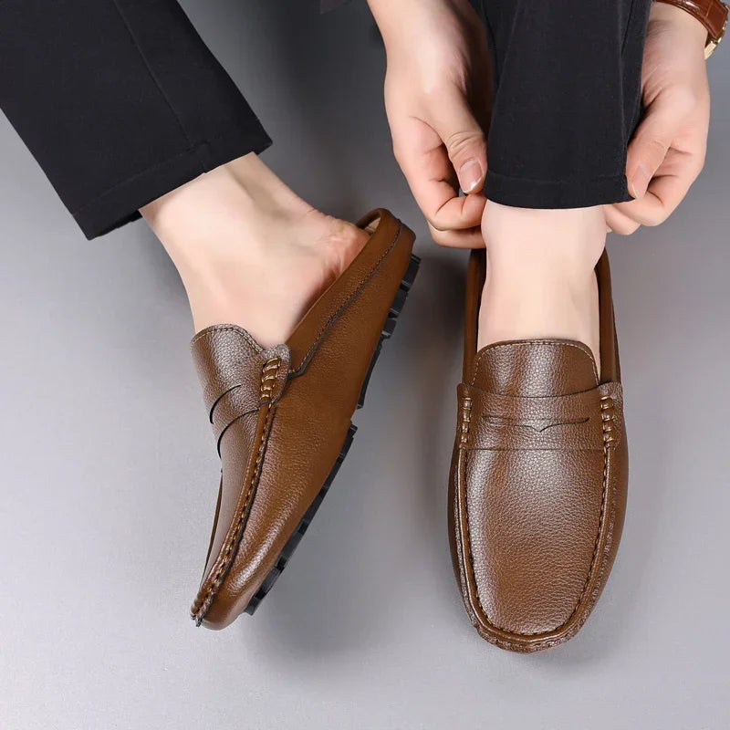 YRZL Loafers Summer Slip on Half Shoes for Men PU Leather Slippers Casual Breathable Comfy Loafers Moccasins Casual Shoes Men - Sun Studio
