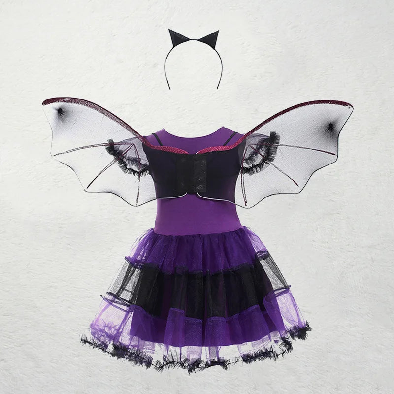 2-15Y Girls Halloween Witch Costume Children Cosplay Vampire Bat Dresses Carnival Party Clothes Children's Halloween Gifts - Sun Studio