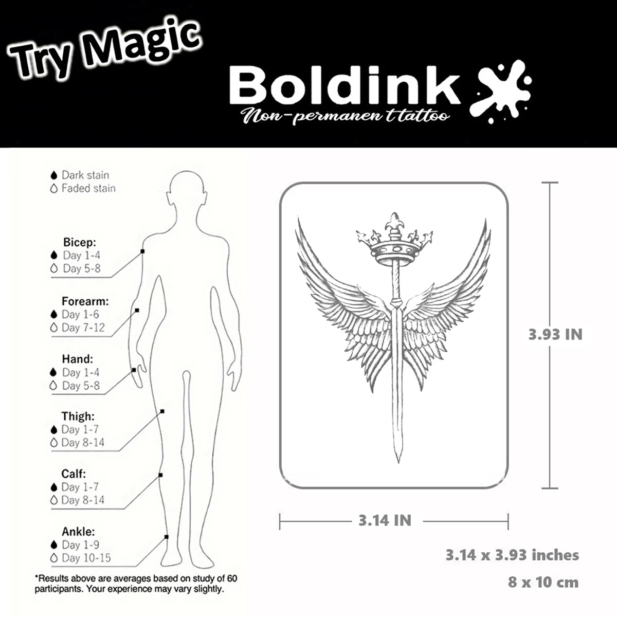 Boldink Crowned Sword with Wings Temporary Tattoo,Lasts To 15 Days New Technology Magic Waterproof Semi Permanent Sticker. - Sun Studio