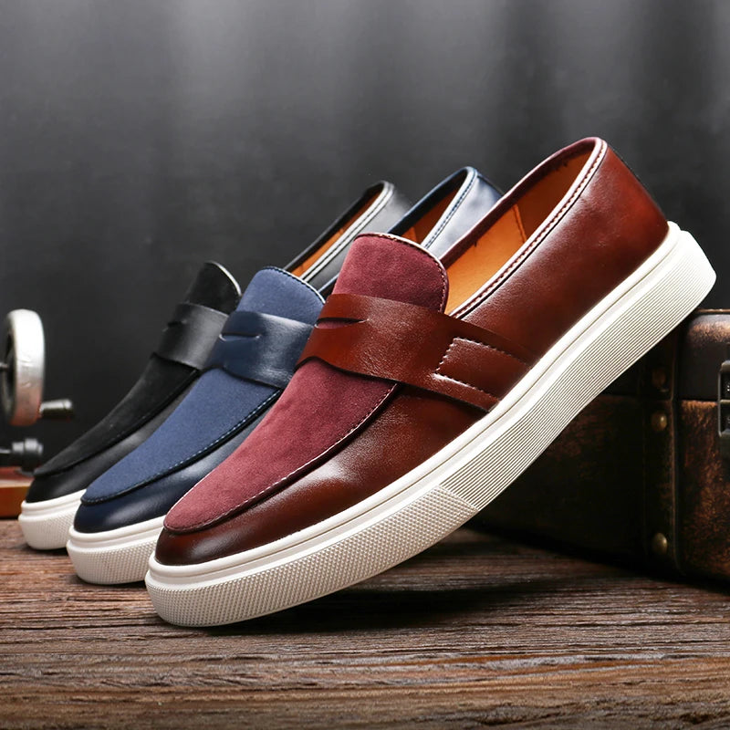 Fashion Men's Casual Slip-on Leather Shoes Men Classic British Style Penny Loafers Mens Outdoor Board Shoe Driving Flats - Sun Studio