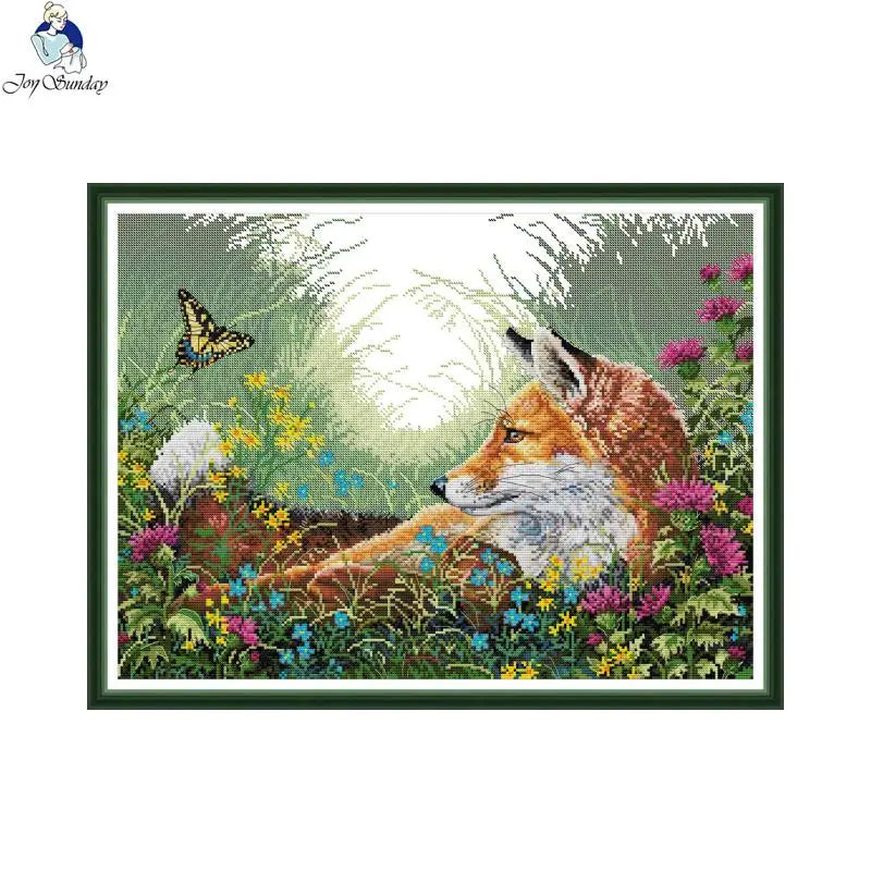 Animal Pattern Fox Cross Stitch Kit 14CT 11CT Printed Canvas Fabric Embroidery Set Needlework Home Decoration - Sun Studio