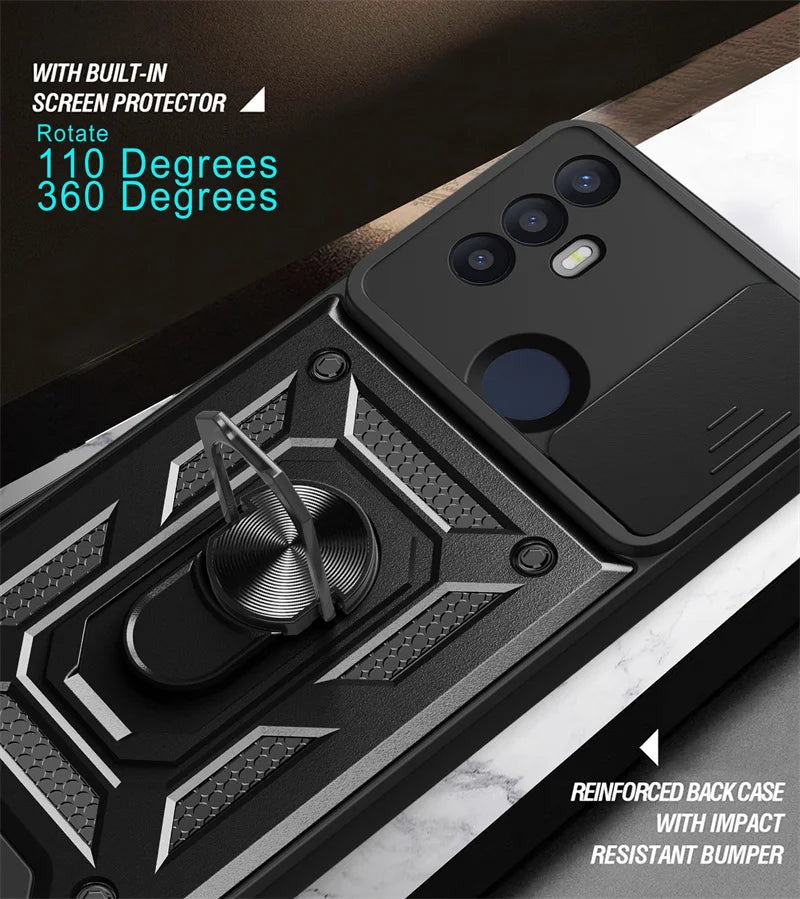 For TCL 30 SE Case Shockproof Armor Slide Lens Protect Coque For TCL 30SE tcl30se 4G Car Magnetic Holder Ring Stand Back Cover - Sun Studio