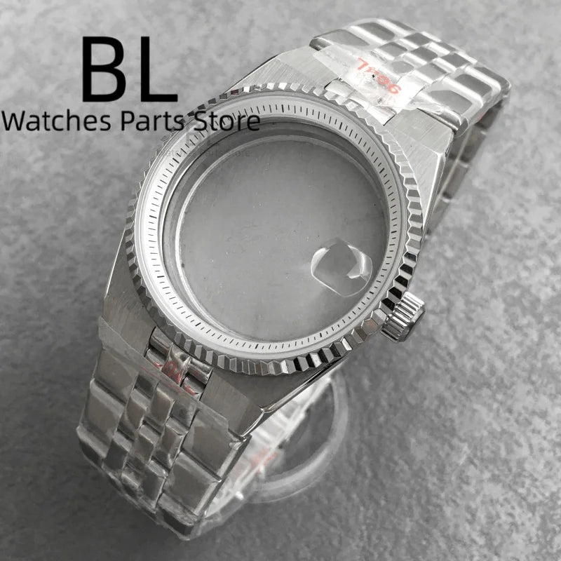 BLIGER 36mm40mm High Quality Silver BLand-DwelweMen's Watch Case For NH35 Movement Watch Parts Sapphire Glass 10BAR Watches Box