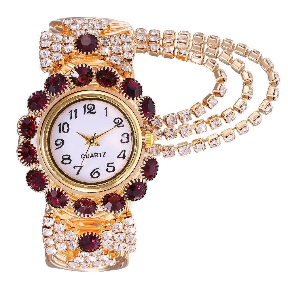 5PCS Luxury Rhinestone Women Watches Jewelry Set Fashion Adjustable Bangle Ladies Quartz Wristwatch Reloj Mujer（Without Box） - Sun Studio