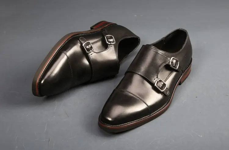 Brand Double Monk Strap Luxury Men Shoes Genuine Leather Handmade Fashion Designer Business Dress Shoes for Men Original - Sun Studio