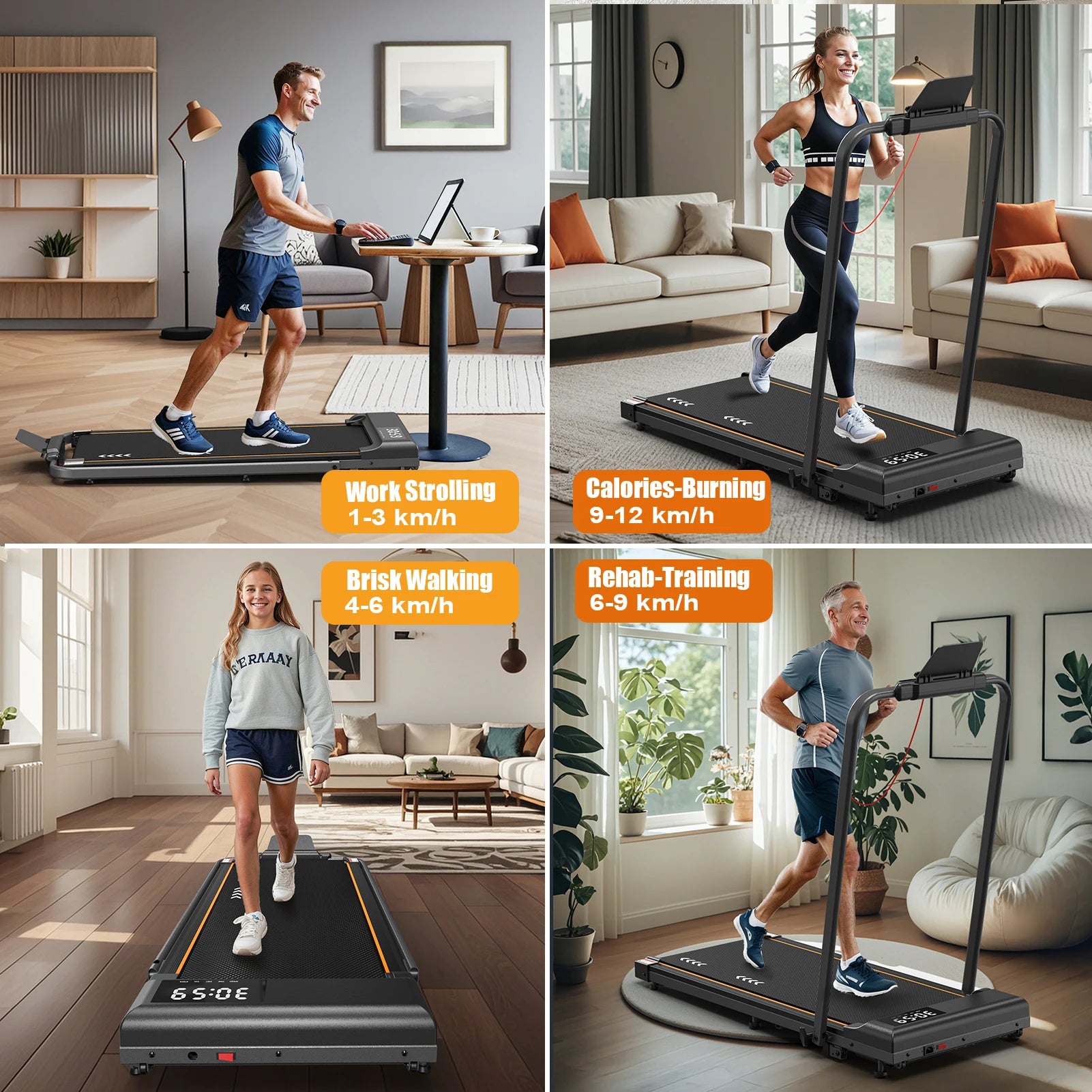 MettleMatic Foldable Home Treadmill | 1-12 Km/h 2.25HP Motor 7% Incline | 100Kg Load 7-Layer Surface | No Installation for Home - Sun Studio