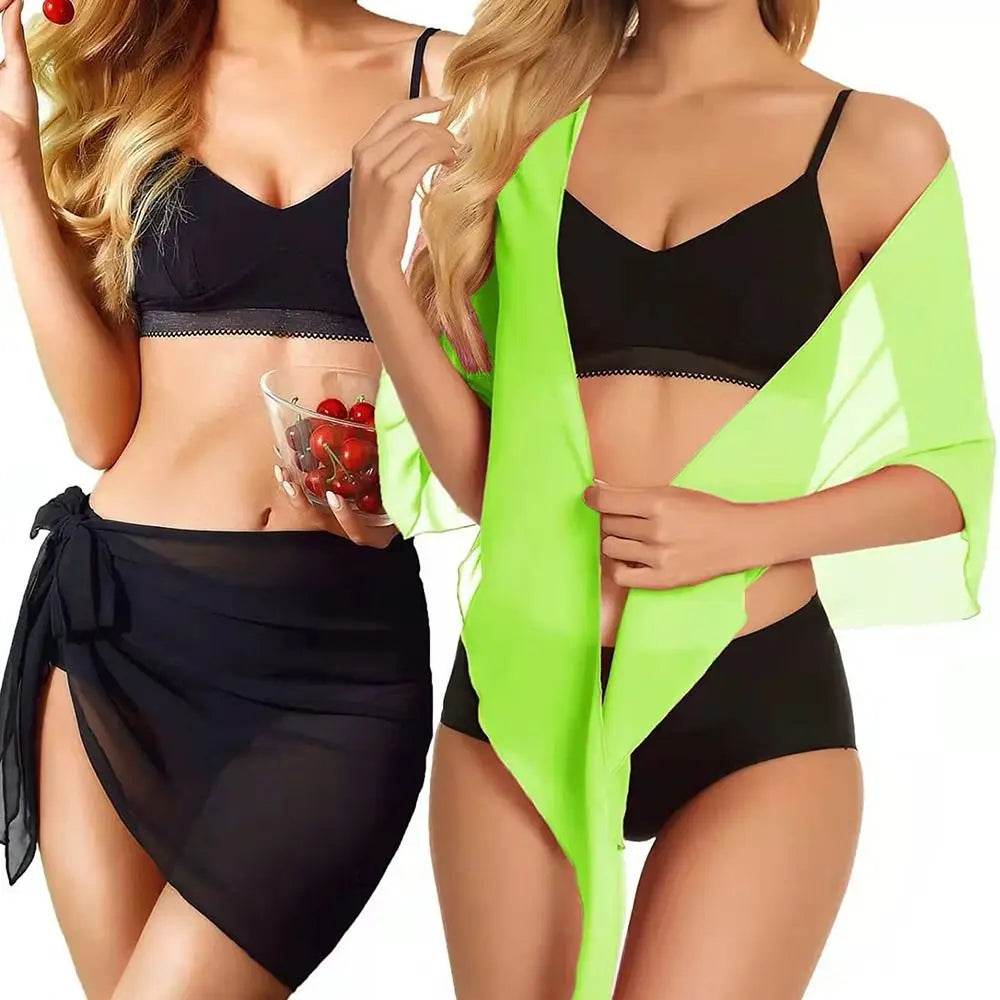 Soft Short Sarongs Chiffon Swimsuit Coverups Scarf Cover Short Skirt Wrap Sheer Summer Beach Bikini Women - Sun Studio