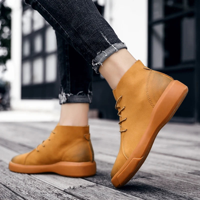 100% cowhide New large-sized men's boots Fashionable casual thick-soled breathable men's shoes Outdoor sports Chelsea boots - Sun Studio