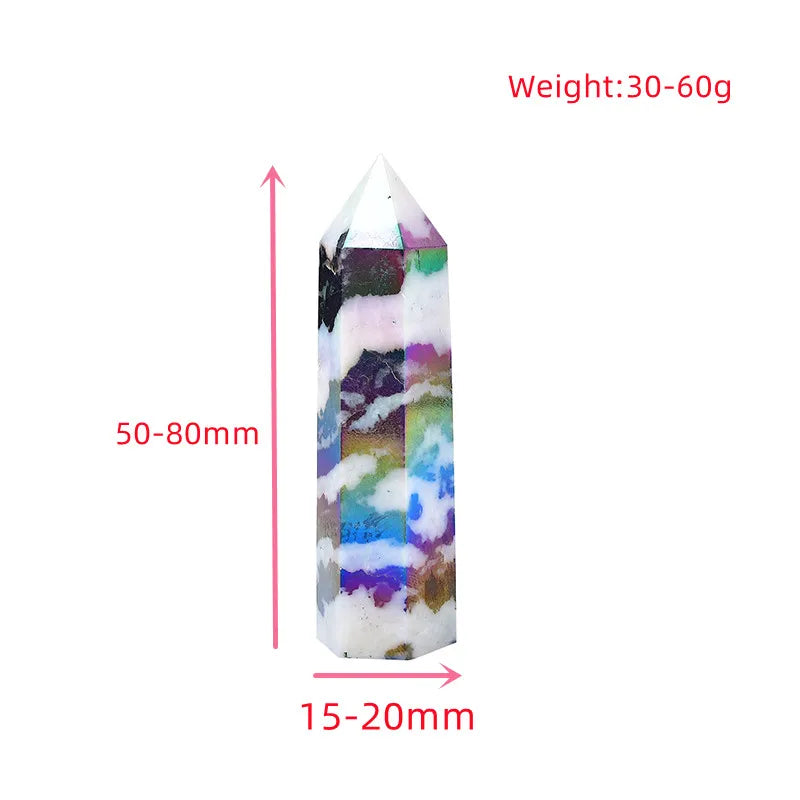 Natural Aura Stone Crystal Point Healing Obelisk Black and White Zebra Quartz Wand Beautiful Ornament for Home Decor Pyramid - Sun Studio