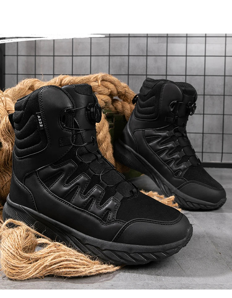 Large Outdoor Training Boots Men's Mountaineering Hiking Boots High Top Rotating Buckle Fashion Camouflage Sports Shoes - Sun Studio